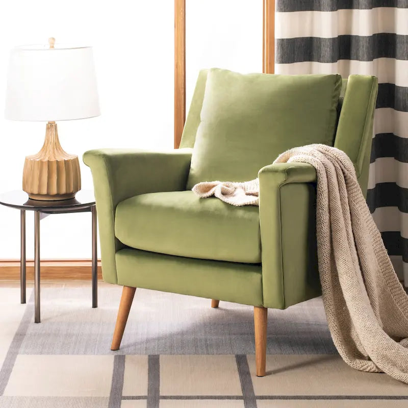 Fauteuil de style Mid-Century avec pieds évasés en chêne, 1 place, Cognac/Pierre/Olive/Marine