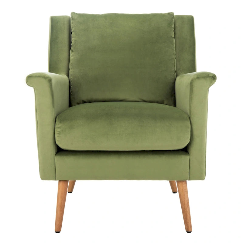 Fauteuil de style Mid-Century avec pieds évasés en chêne, 1 place, Cognac/Pierre/Olive/Marine