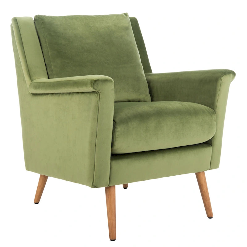 Fauteuil de style Mid-Century avec pieds évasés en chêne, 1 place, Cognac/Pierre/Olive/Marine