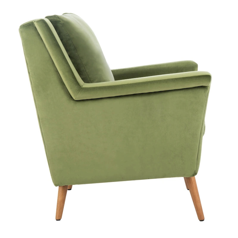 Fauteuil de style Mid-Century avec pieds évasés en chêne, 1 place, Cognac/Pierre/Olive/Marine