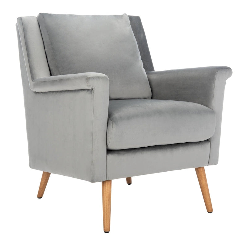 Fauteuil de style Mid-Century avec pieds évasés en chêne, 1 place, Cognac/Pierre/Olive/Marine