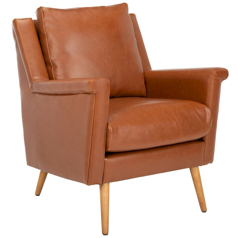 Fauteuil de style Mid-Century avec pieds évasés en chêne, 1 place, Cognac/Pierre/Olive/Marine