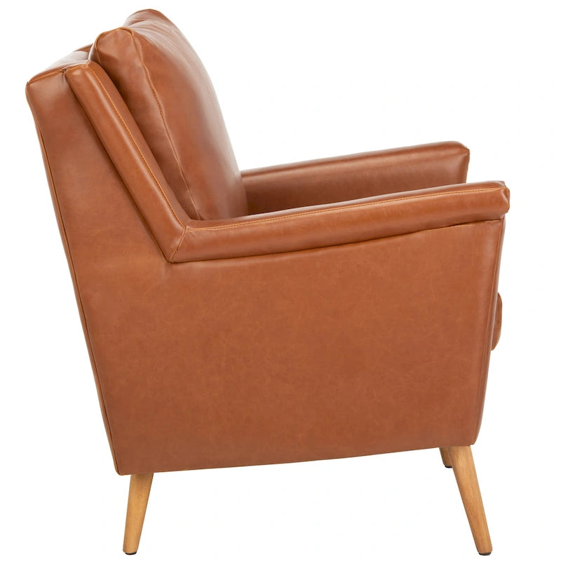 Fauteuil de style Mid-Century avec pieds évasés en chêne, 1 place, Cognac/Pierre/Olive/Marine