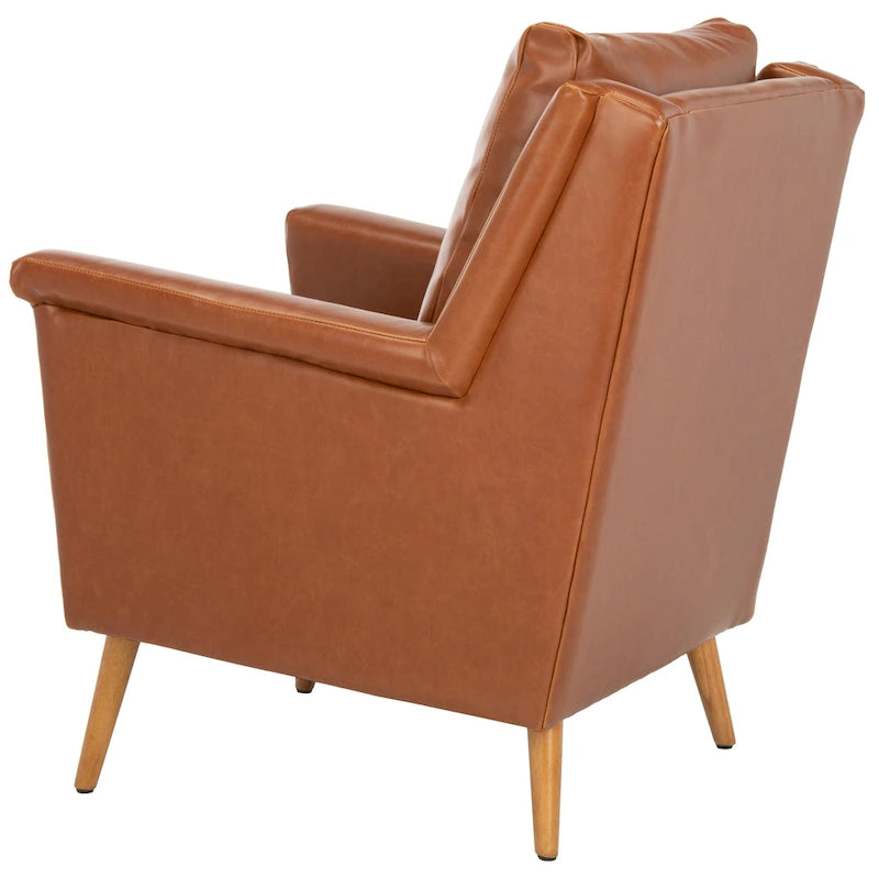 Fauteuil de style Mid-Century avec pieds évasés en chêne, 1 place, Cognac/Pierre/Olive/Marine