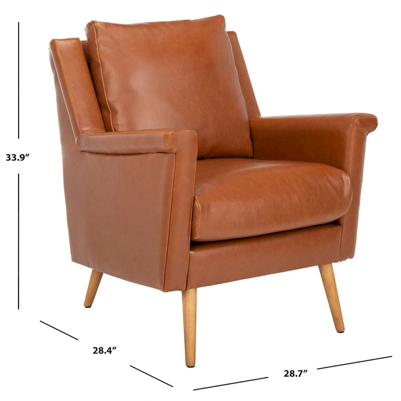 Fauteuil de style Mid-Century avec pieds évasés en chêne, 1 place, Cognac/Pierre/Olive/Marine