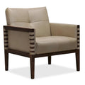 Fauteuil d'appoint capitonné taupe/gris avec cadre et accoudoirs en bois, 1 place