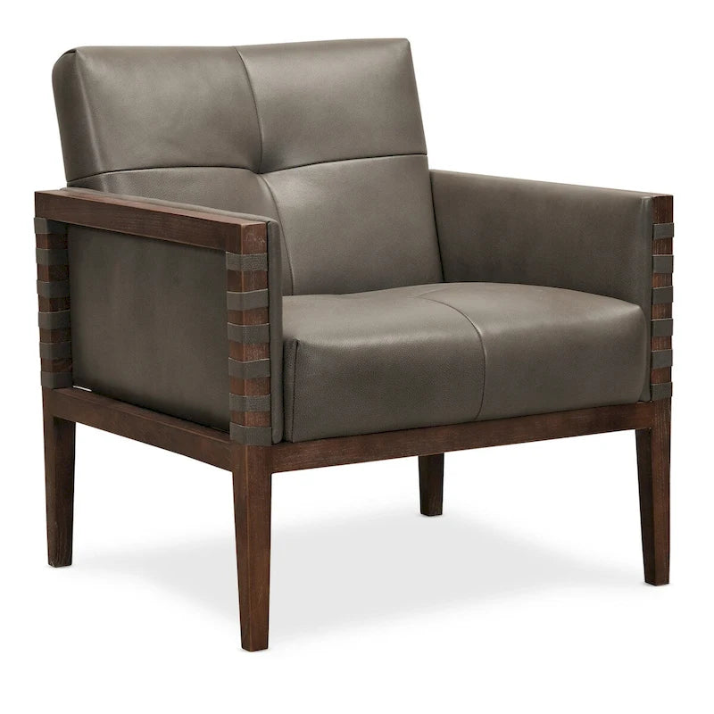 Fauteuil d'appoint capitonné taupe/gris avec cadre et accoudoirs en bois, 1 place