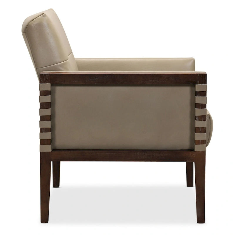 Fauteuil d'appoint capitonné taupe/gris avec cadre et accoudoirs en bois, 1 place