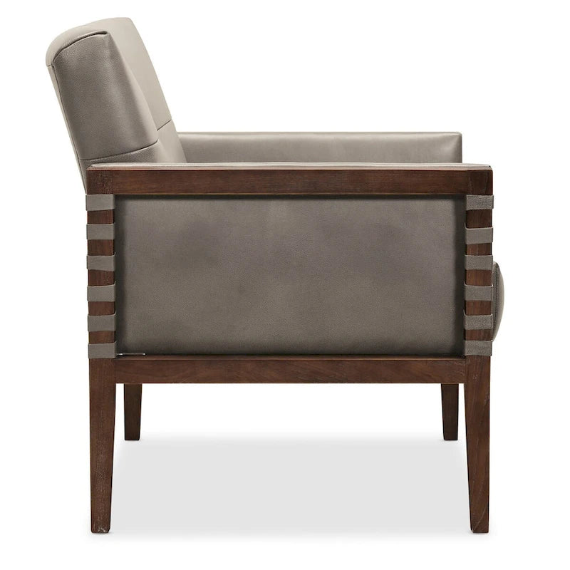 Fauteuil d'appoint capitonné taupe/gris avec cadre et accoudoirs en bois, 1 place