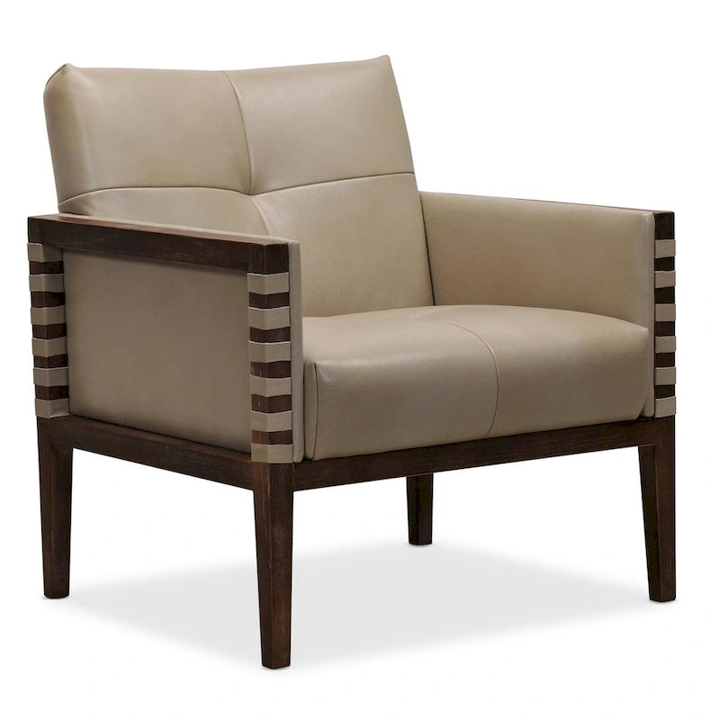Fauteuil d'appoint capitonné taupe/gris avec cadre et accoudoirs en bois, 1 place