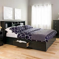Cadre de lit plateforme King Size noir avec 6 tiroirs de rangement et support à lattes en bois, pour 2 personnes