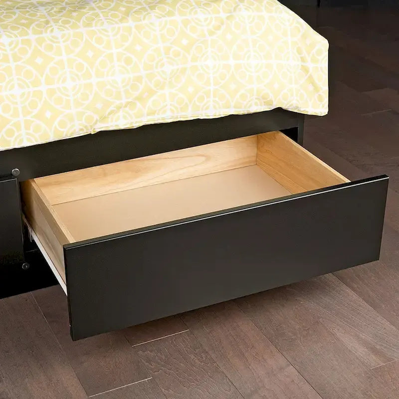 Cadre de lit plateforme King Size noir avec 6 tiroirs de rangement et support à lattes en bois, pour 2 personnes