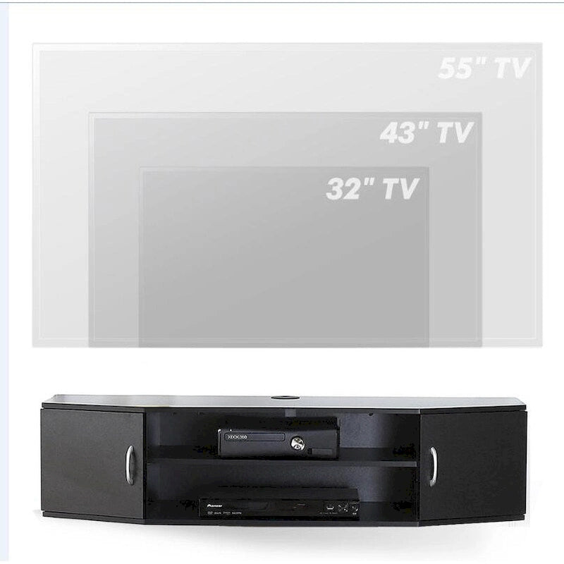 Meuble TV suspendu mural noir / étagère de rangement avec étagère réglable et passe-câbles, 110 cm