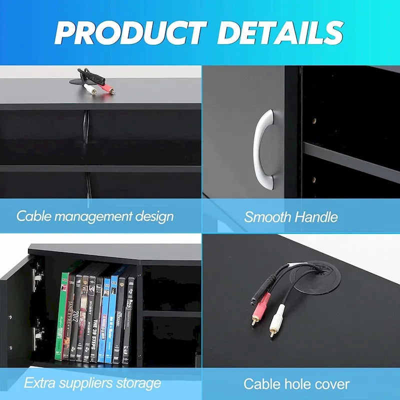 Meuble TV suspendu mural noir / étagère de rangement avec étagère réglable et passe-câbles, 110 cm