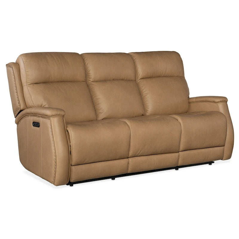 Canapé inclinable électrique en cuir Sahara Sand/Ash 78" avec gravité zéro, appuie-tête électrique et port USB, 3 places