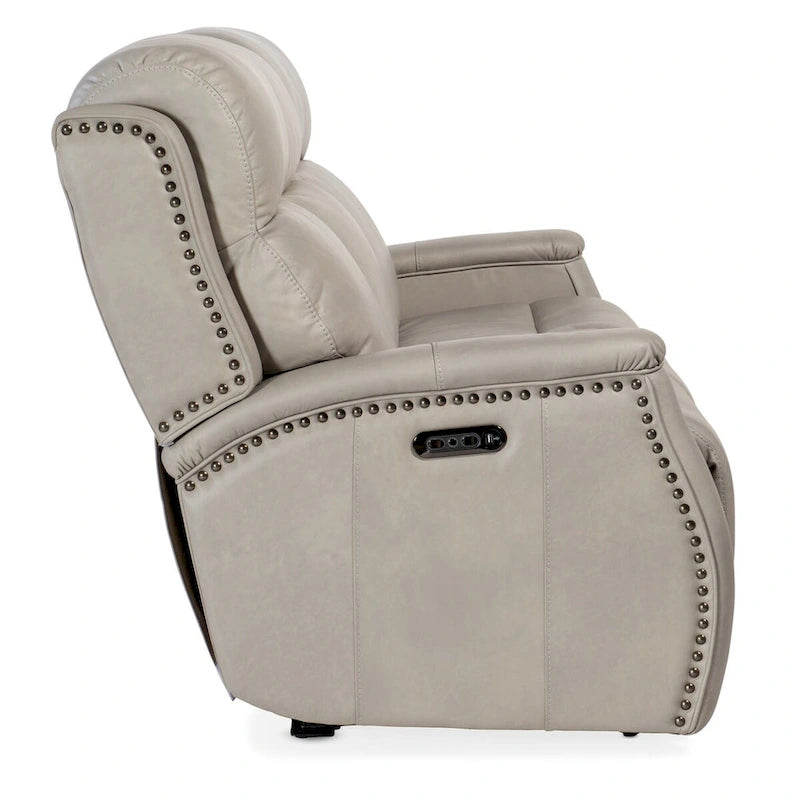Canapé inclinable électrique en cuir Sahara Sand/Ash 78" avec gravité zéro, appuie-tête électrique et port USB, 3 places