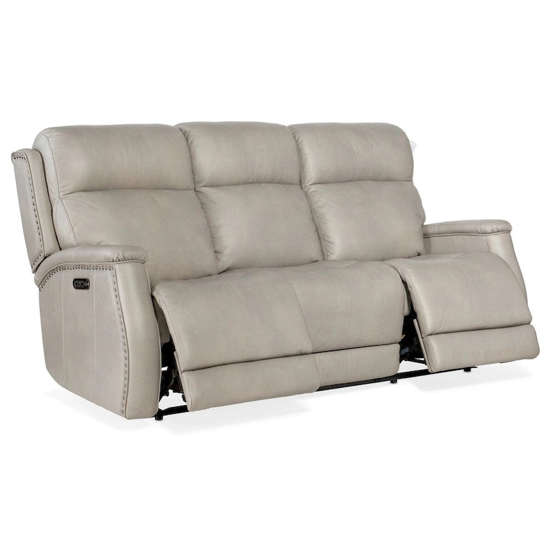 Canapé inclinable électrique en cuir Sahara Sand/Ash 78" avec gravité zéro, appuie-tête électrique et port USB, 3 places