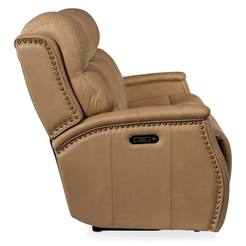 Canapé inclinable électrique en cuir Sahara Sand/Ash 78" avec gravité zéro, appuie-tête électrique et port USB, 3 places