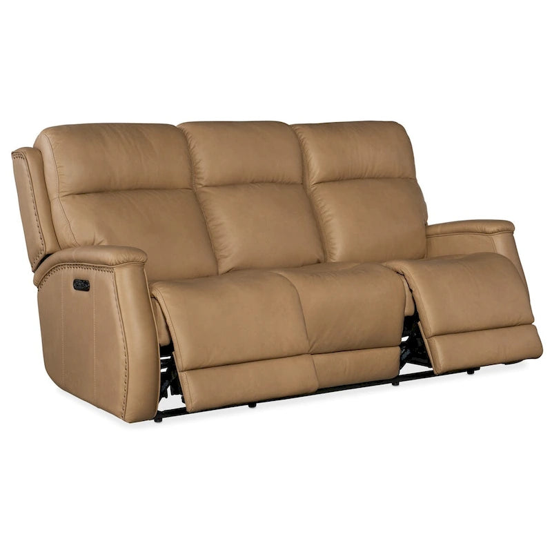 Canapé inclinable électrique en cuir Sahara Sand/Ash 78" avec gravité zéro, appuie-tête électrique et port USB, 3 places