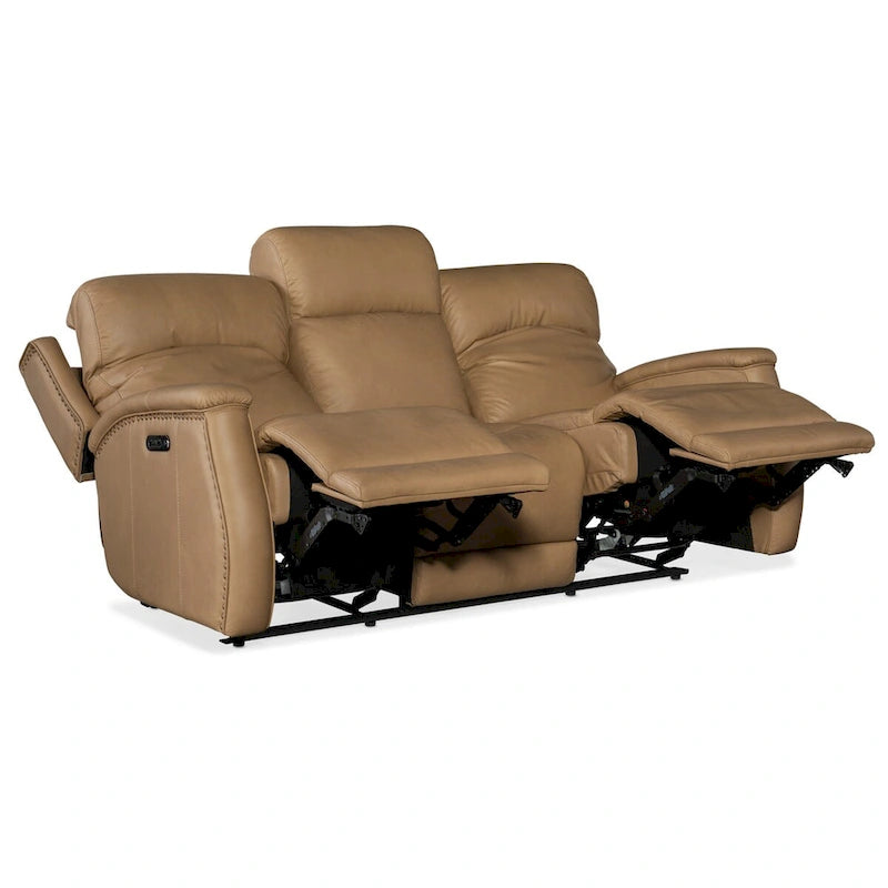 Canapé inclinable électrique en cuir Sahara Sand/Ash 78" avec gravité zéro, appuie-tête électrique et port USB, 3 places