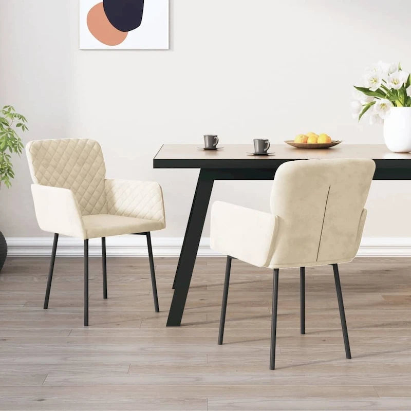 Chaise de salle à manger capitonnée en velours gris clair/gris foncé/crème/noir avec accoudoirs et dossier rembourrés en mousse, lot de 2, pour 2 personnes