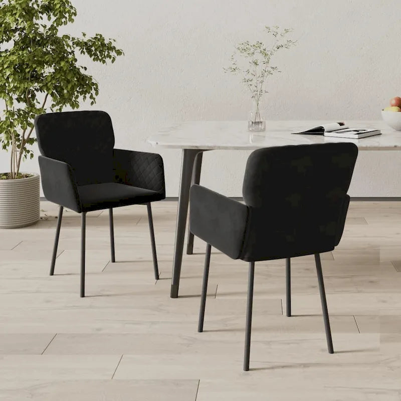 Chaise de salle à manger capitonnée en velours gris clair/gris foncé/crème/noir avec accoudoirs et dossier rembourrés en mousse, lot de 2, pour 2 personnes