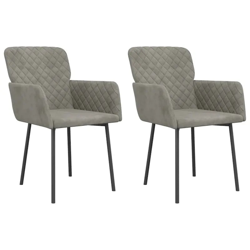 Chaise de salle à manger capitonnée en velours gris clair/gris foncé/crème/noir avec accoudoirs et dossier rembourrés en mousse, lot de 2, pour 2 personnes