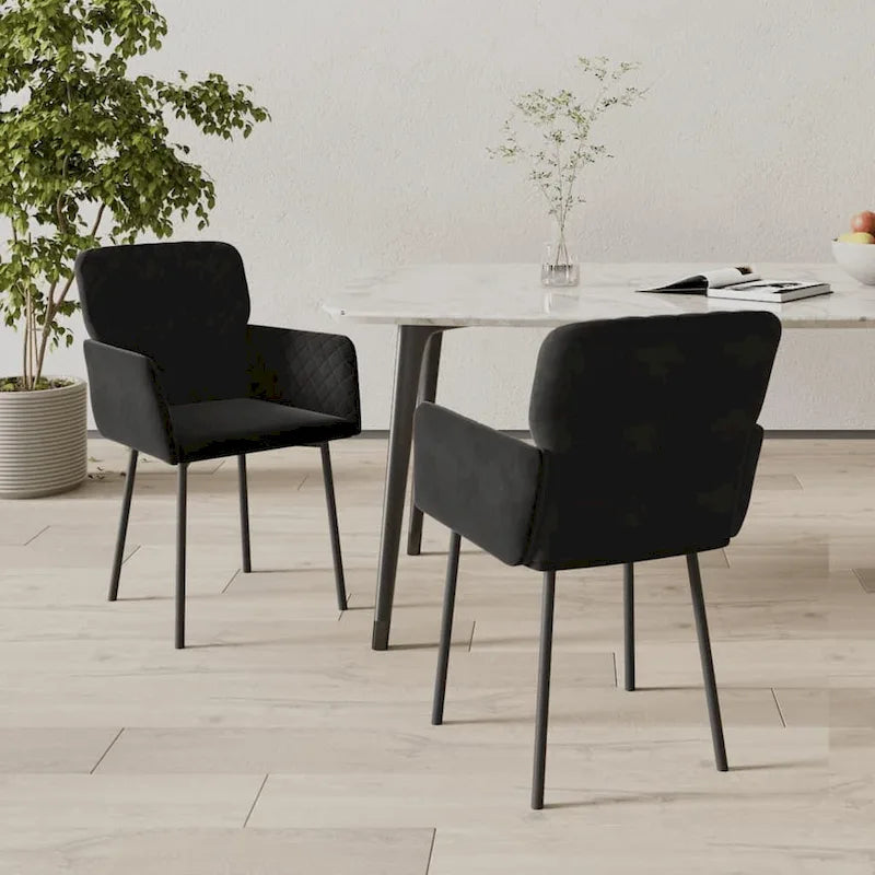 Chaise de salle à manger capitonnée en velours gris clair/gris foncé/crème/noir avec accoudoirs et dossier rembourrés en mousse, lot de 2, pour 2 personnes