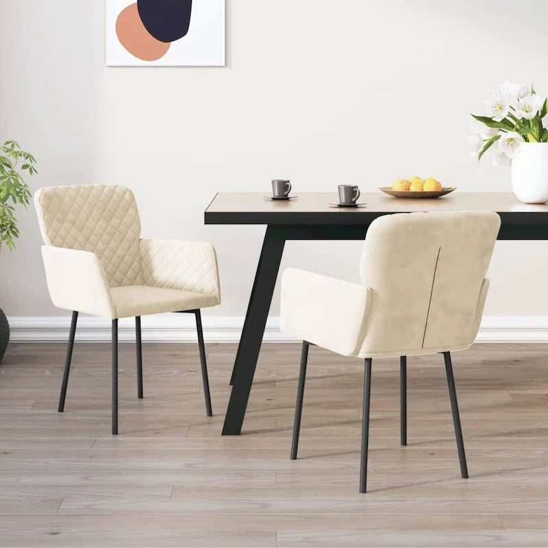 Chaise de salle à manger capitonnée en velours gris clair/gris foncé/crème/noir avec accoudoirs et dossier rembourrés en mousse, lot de 2, pour 2 personnes