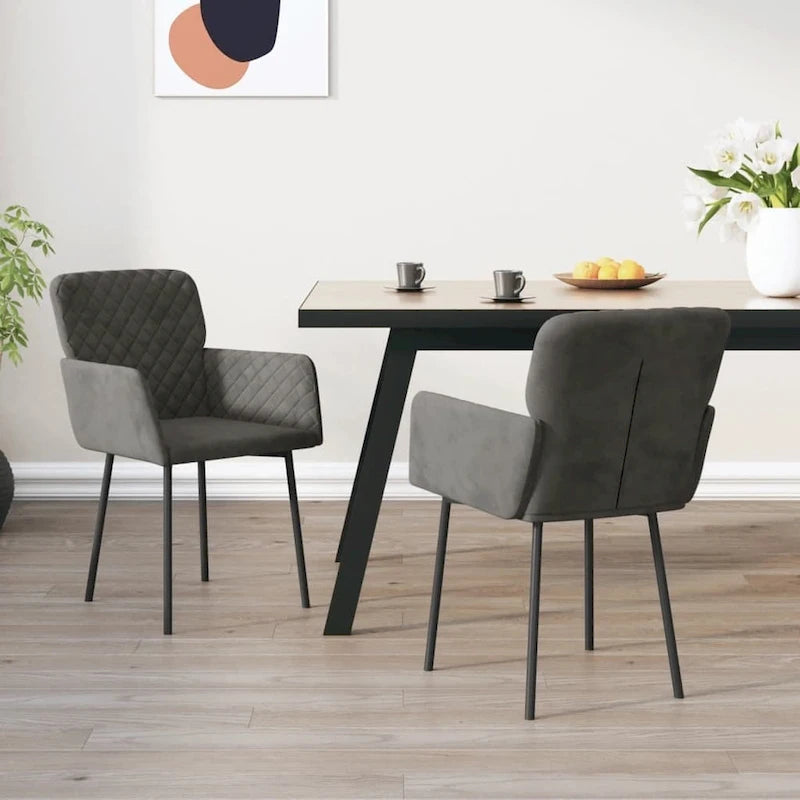 Chaise de salle à manger capitonnée en velours gris clair/gris foncé/crème/noir avec accoudoirs et dossier rembourrés en mousse, lot de 2, pour 2 personnes