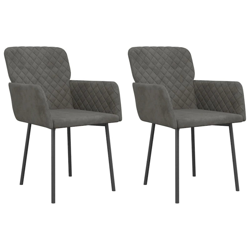 Chaise de salle à manger capitonnée en velours gris clair/gris foncé/crème/noir avec accoudoirs et dossier rembourrés en mousse, lot de 2, pour 2 personnes