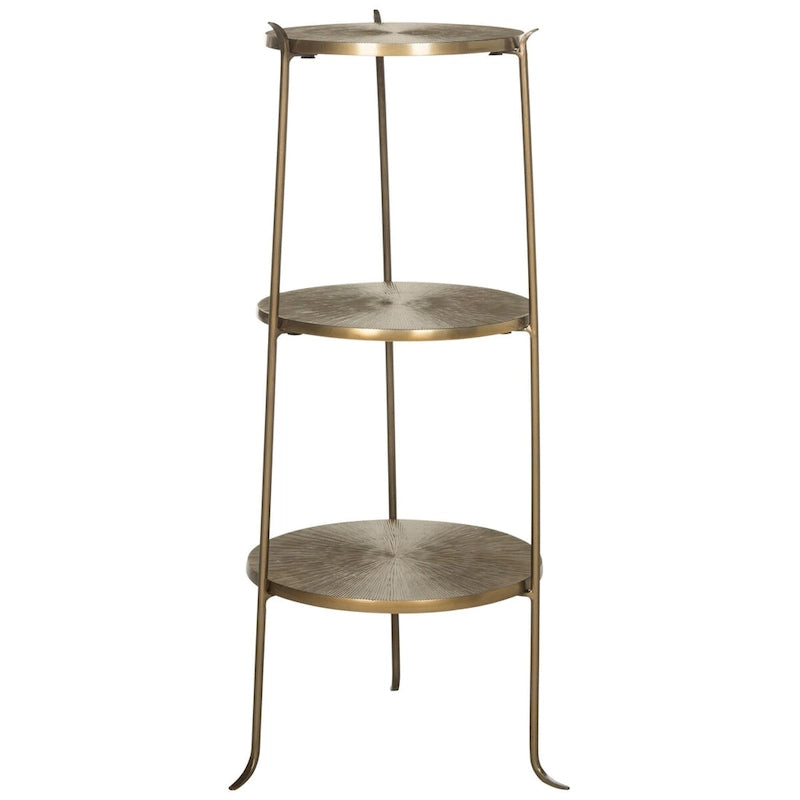 Table d'appoint sculpturale en laiton avec détails sculptés en forme de soleil et trois niveaux