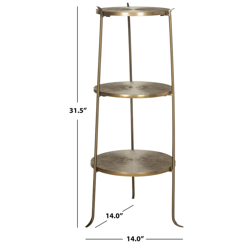 Table d'appoint sculpturale en laiton avec détails sculptés en forme de soleil et trois niveaux