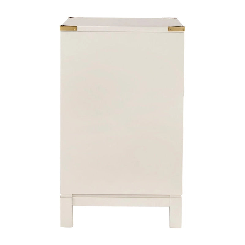 Table de chevet à 3 tiroirs de style campagne avec poignées dorées, espresso/gris/blanc