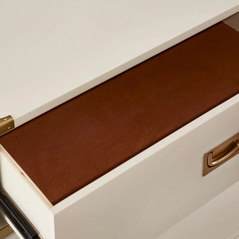 Table de chevet à 3 tiroirs de style campagne avec poignées dorées, espresso/gris/blanc