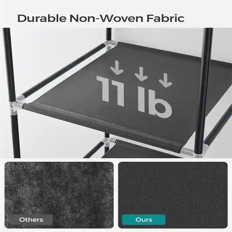 Armoire portable en tissu bleu/vert/noir/gris avec 6 étagères, tringle à suspendre et housse zippée anti-poussière