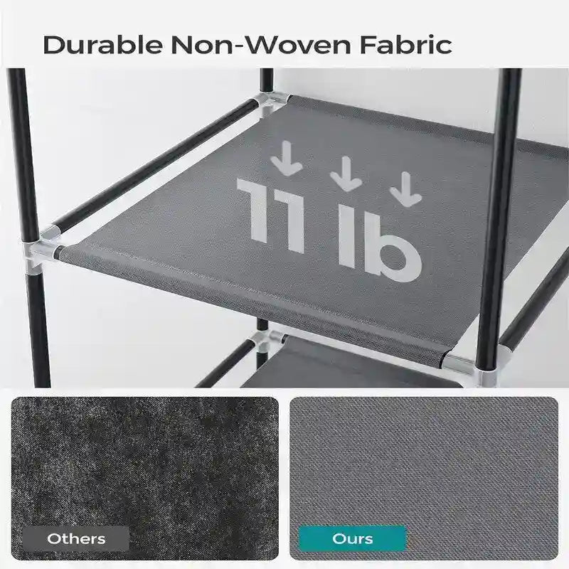Armoire portable en tissu bleu/vert/noir/gris avec 6 étagères, tringle à suspendre et housse zippée anti-poussière
