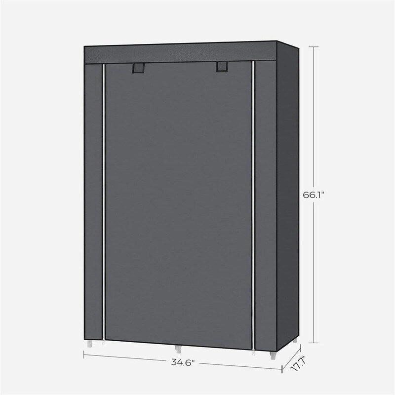 Armoire portable en tissu bleu/vert/noir/gris avec 6 étagères, tringle à suspendre et housse zippée anti-poussière