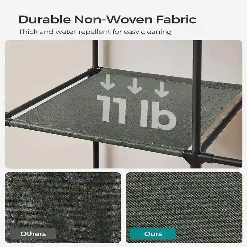 Armoire portable en tissu bleu/vert/noir/gris avec 6 étagères, tringle à suspendre et housse zippée anti-poussière