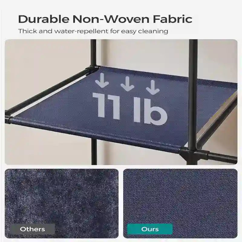 Armoire portable en tissu bleu/vert/noir/gris avec 6 étagères, tringle à suspendre et housse zippée anti-poussière