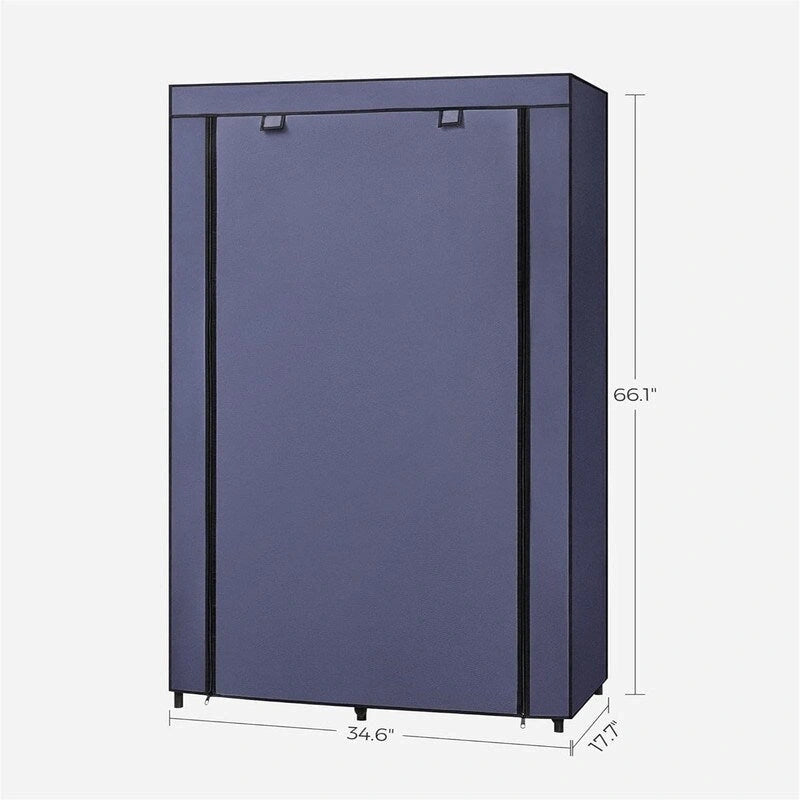 Armoire portable en tissu bleu/vert/noir/gris avec 6 étagères, tringle à suspendre et housse zippée anti-poussière