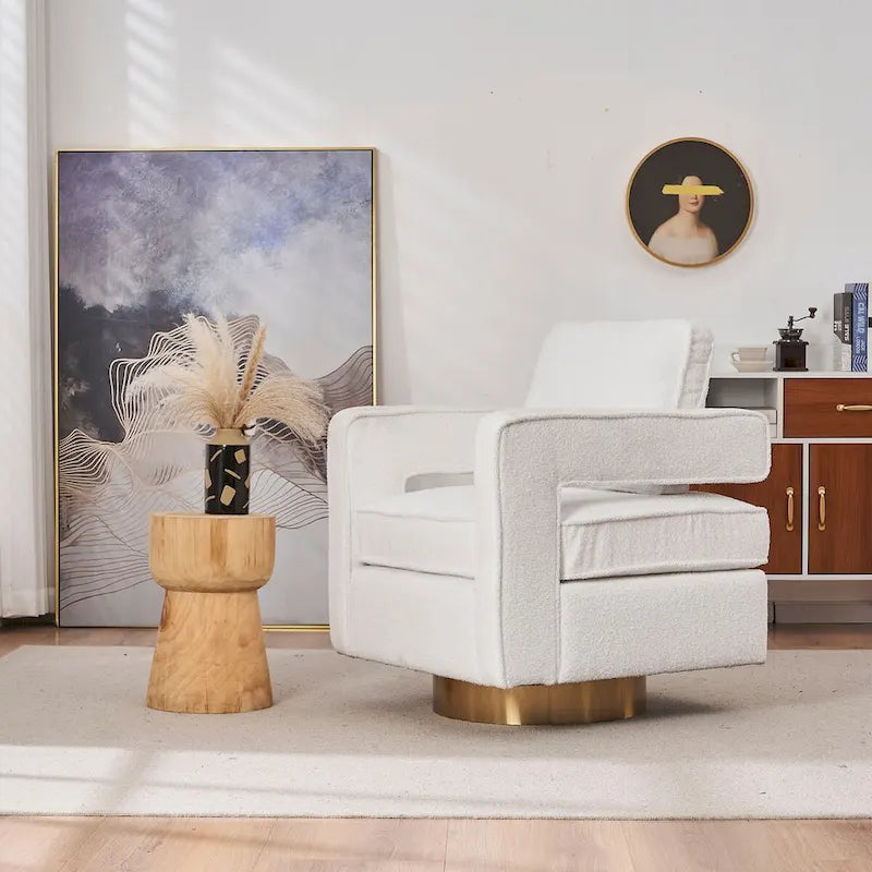 Fauteuil club pivotant à 360° Blanc/Orange/Gris/Vert avec ressorts ensachés et coussin amovible, 1 place