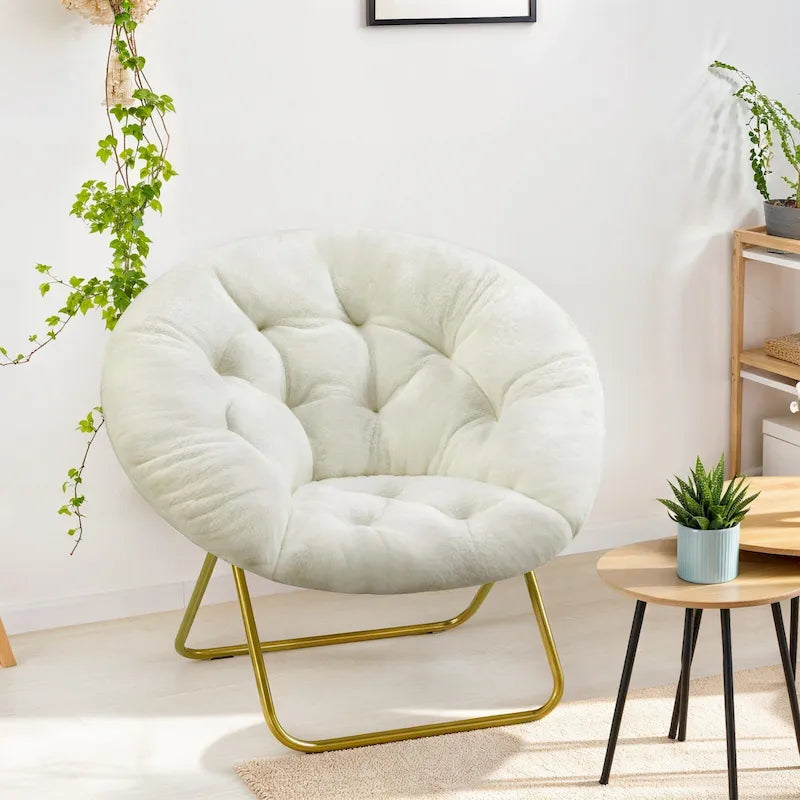 Fauteuil soucoupe rond pliable, fausse fourrure, 1 place, rose/blanc/gris pierre