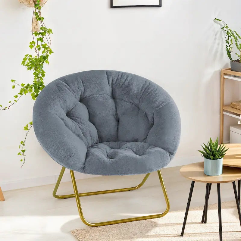 Fauteuil soucoupe rond pliable, fausse fourrure, 1 place, rose/blanc/gris pierre