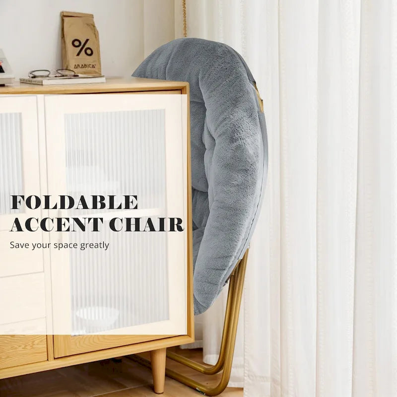 Fauteuil soucoupe rond pliable, fausse fourrure, 1 place, rose/blanc/gris pierre