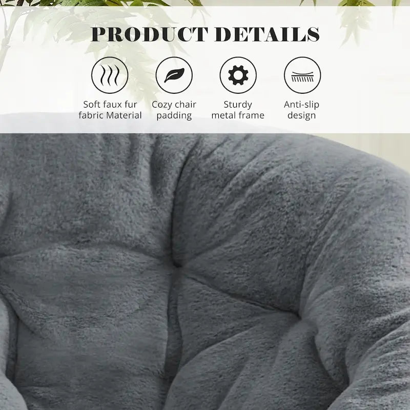 Fauteuil soucoupe rond pliable, fausse fourrure, 1 place, rose/blanc/gris pierre