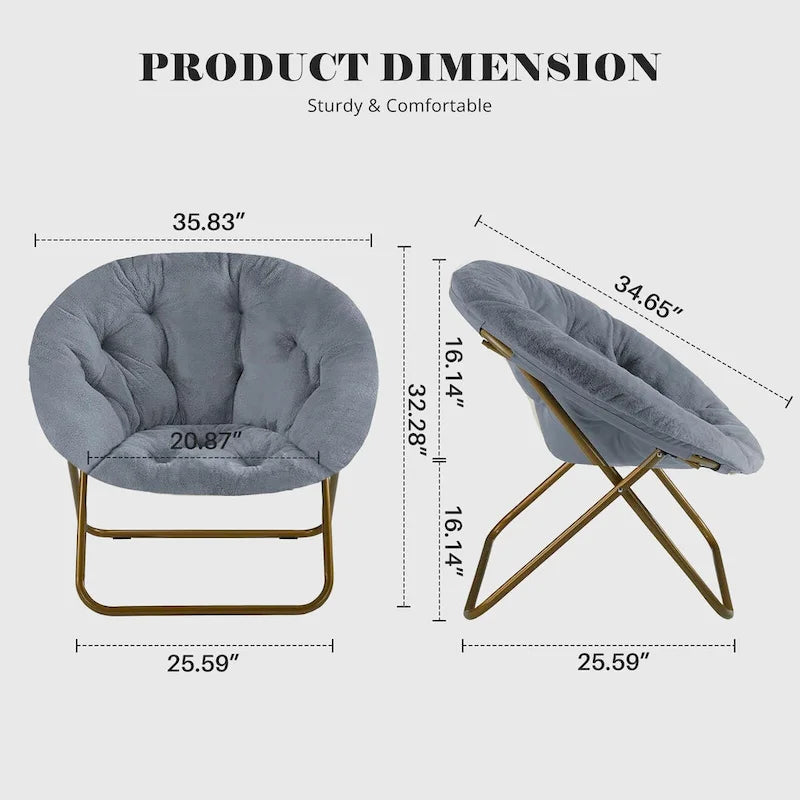 Fauteuil soucoupe rond pliable, fausse fourrure, 1 place, rose/blanc/gris pierre