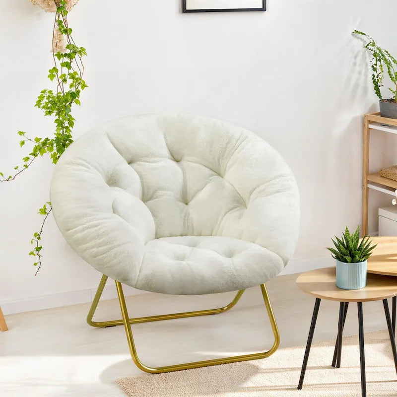 Fauteuil soucoupe rond pliable, fausse fourrure, 1 place, rose/blanc/gris pierre