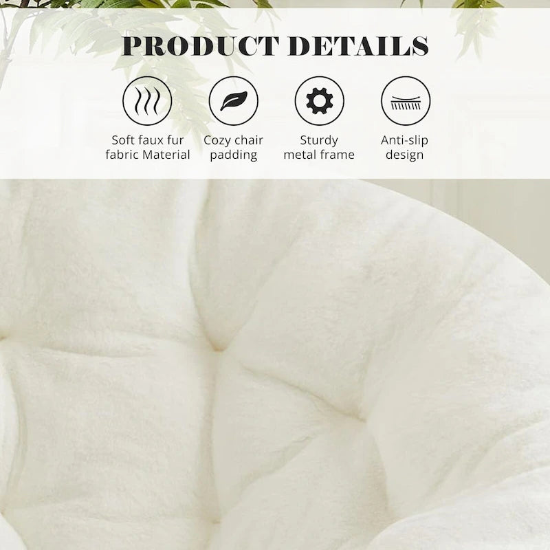 Fauteuil soucoupe rond pliable, fausse fourrure, 1 place, rose/blanc/gris pierre