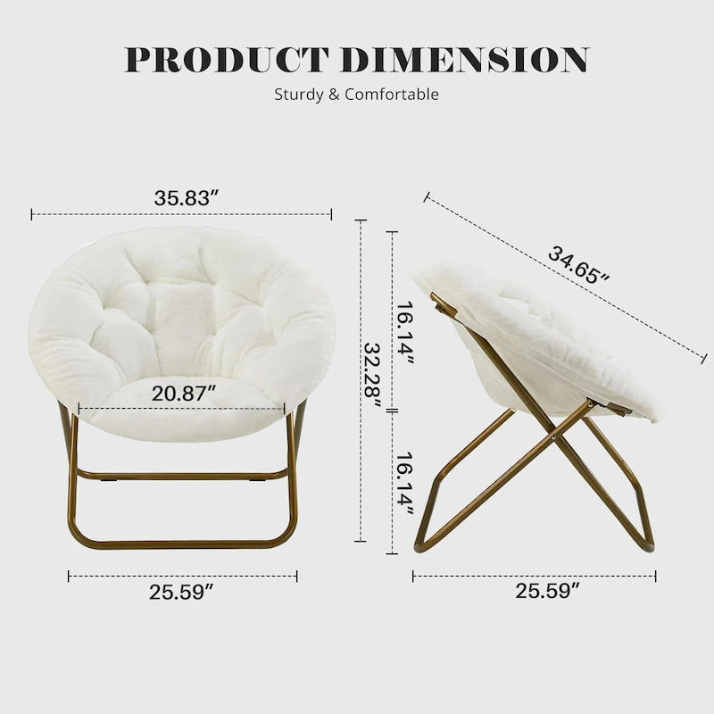 Fauteuil soucoupe rond pliable, fausse fourrure, 1 place, rose/blanc/gris pierre